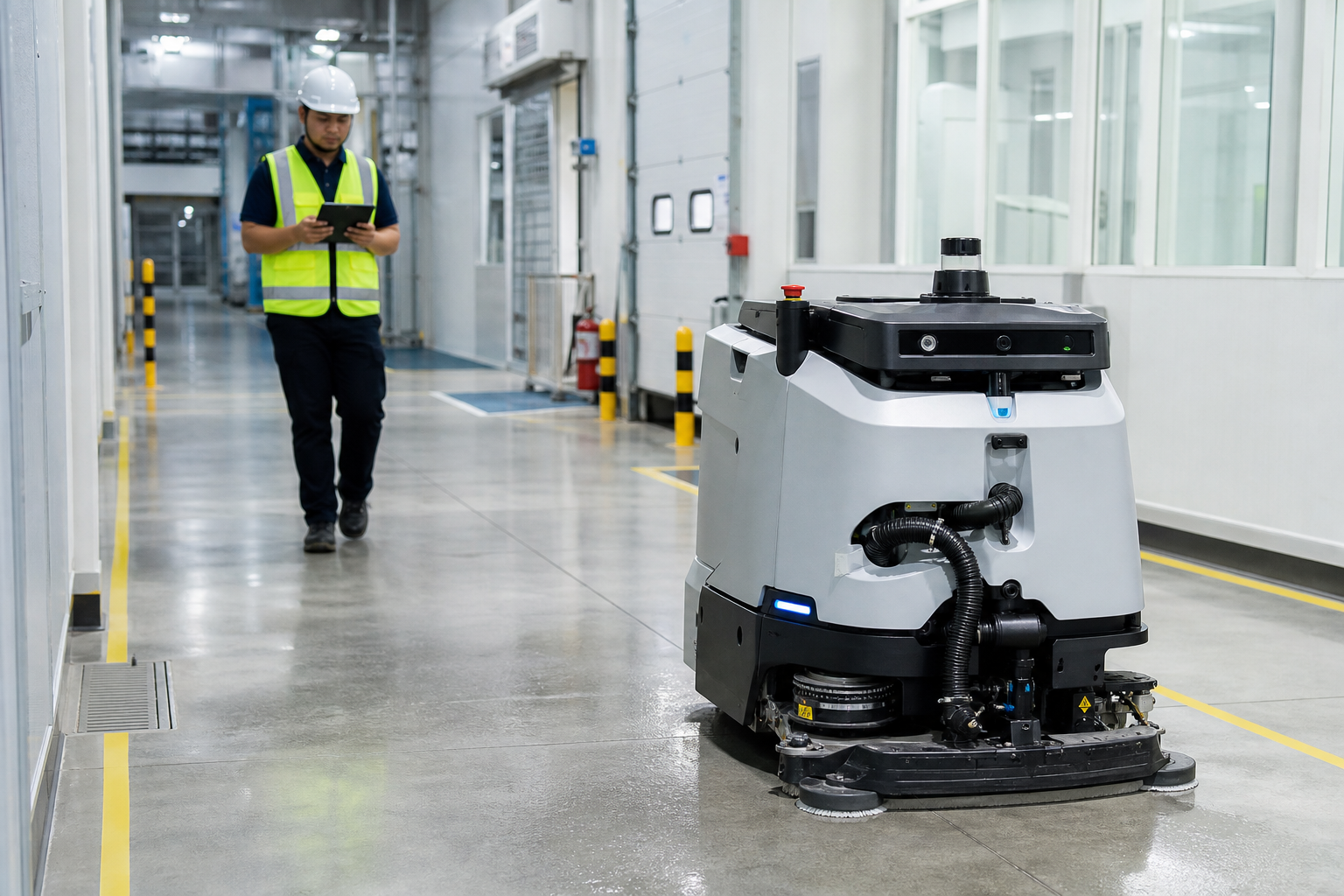 Industrial robotic cleaning support